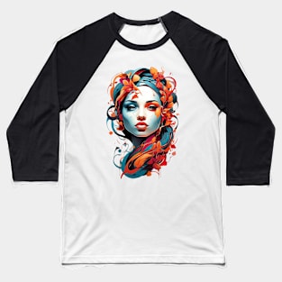 Women with Flowers in Her Hair: Blooming Beauty - Colorful Baseball T-Shirt